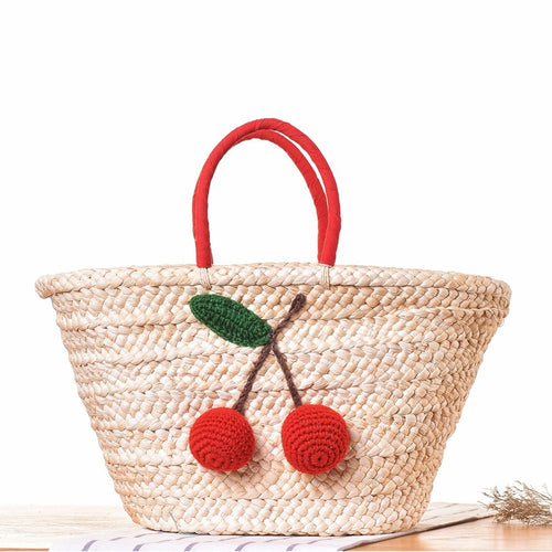 Red Cherry Pom Ball Design Beach Bag