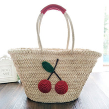 Load image into Gallery viewer, Red Cherry Pom Ball Design Beach Bag