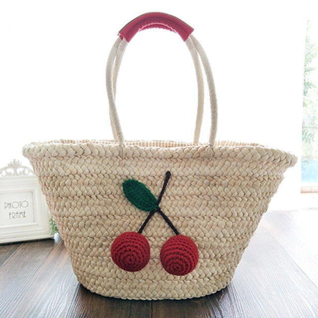 Red Cherry Pom Ball Design Beach Bag